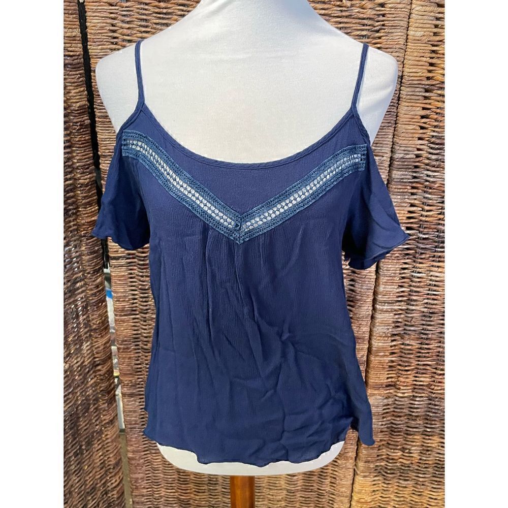 Papaya Blue Slotted Shoulder Blouse L